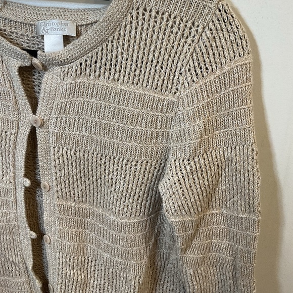 Christopher & Banks Tan/Beige Open‎ Knit Cardigan Sweater 3/4 Sleeve - Picture 4 of 6